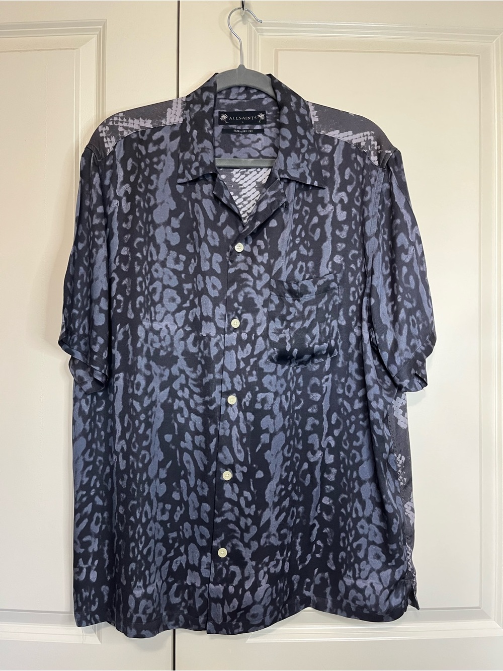 AllSaints Charcoal & Slate Leopard-Print Short Sleeve Shirt